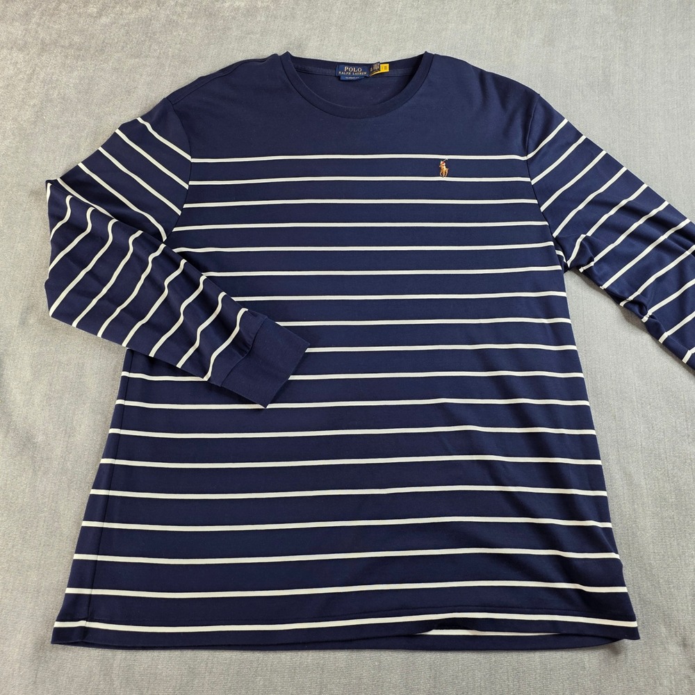 Polo Ralph Lauren Mens XL‎ Classic Fit Long Sleeve Striped T-Shirt Navy White